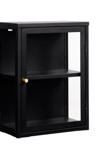 Carmel vgskab, m. 1 lge og 1 hylde - glas og sort metal (H:60xB:45)