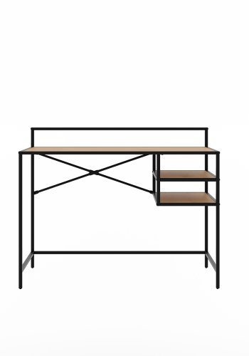 Altino skrivebord, m. 2 hyller - naturlig villdeig melamin og svart metall (110x56,8)