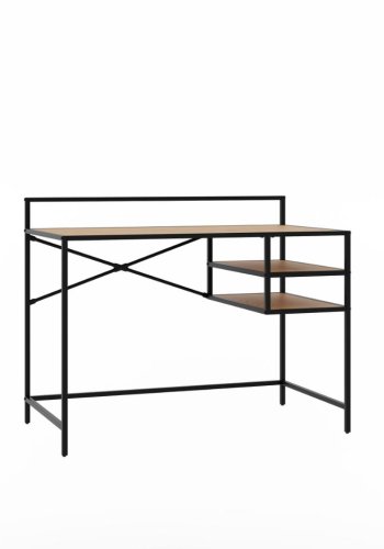 Altino skrivebord, m. 2 hyller - naturlig villdeig melamin og svart metall (110x56,8)