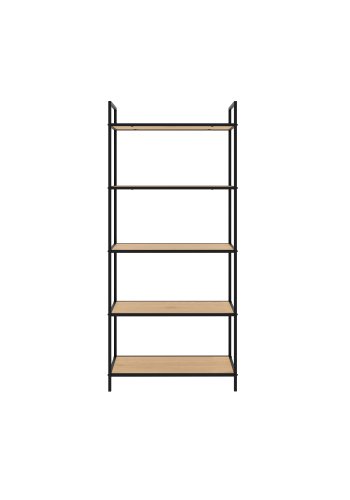 Altino Bücherregal, mit 5 Regalen – natürliches Wildmelamin und schwarzes Metall (H: 156)
