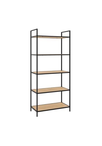 Altino Bücherregal, mit 5 Regalen – natürliches Wildmelamin und schwarzes Metall (H: 156)