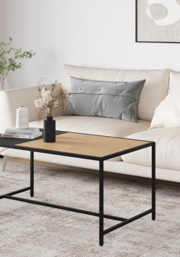 Altino salongbord, rektangulrt - naturlig villdeig melamin og svart metall (60x100)