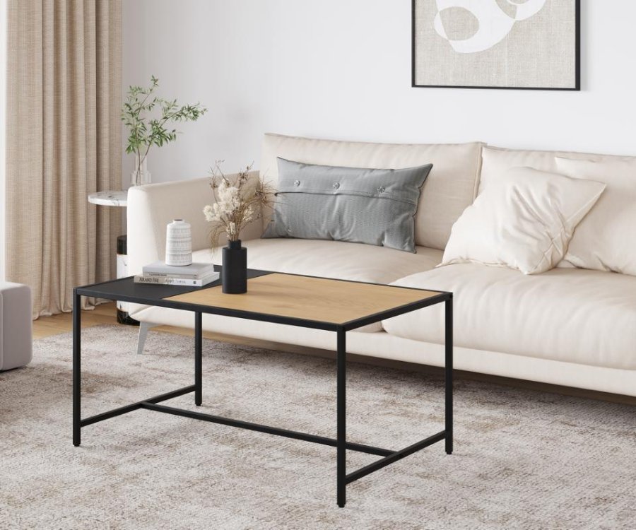 Altino salongbord, rektangulrt - naturlig villdeig melamin og svart metall (60x100)