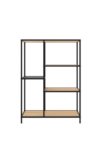Altino Bücherregal, mit 3 Regalen – natürliches Wildmelamin und schwarzes Metall (H: 112)