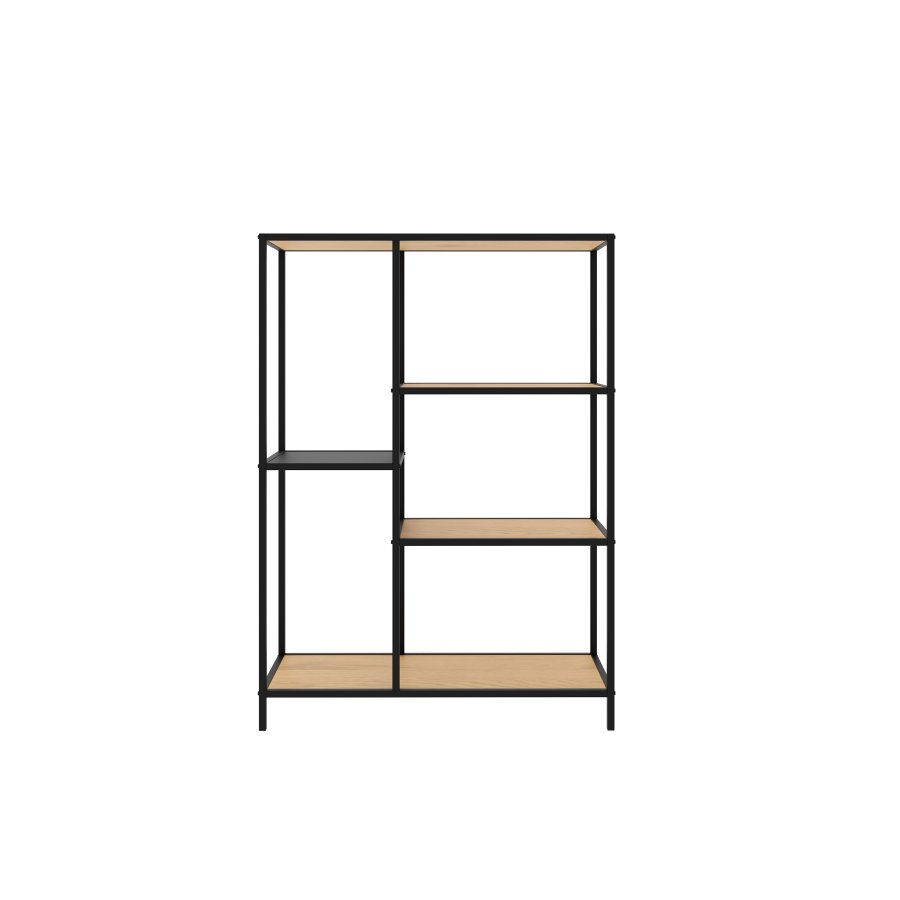 Altino Bücherregal, mit 3 Regalen – natürliches Wildmelamin und schwarzes Metall (H: 112)