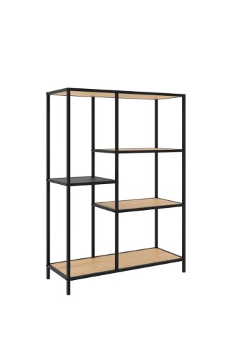 Altino Bücherregal, mit 3 Regalen – natürliches Wildmelamin und schwarzes Metall (H: 112)