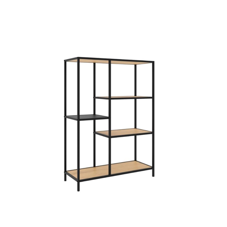 Altino Bücherregal, mit 3 Regalen – natürliches Wildmelamin und schwarzes Metall (H: 112)