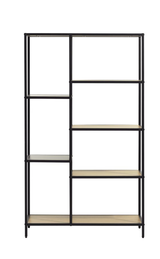 Altino Bücherregal, mit 5 Regalen – natürliches Wildmelamin und schwarzes Metall (H:146)