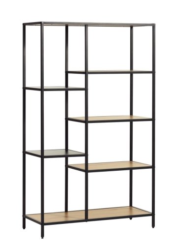 Altino Bücherregal, mit 5 Regalen – natürliches Wildmelamin und schwarzes Metall (H:146)