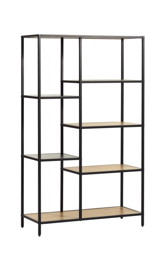 Altino Bücherregal, mit 5 Regalen – natürliches Wildmelamin und schwarzes Metall (H:146)