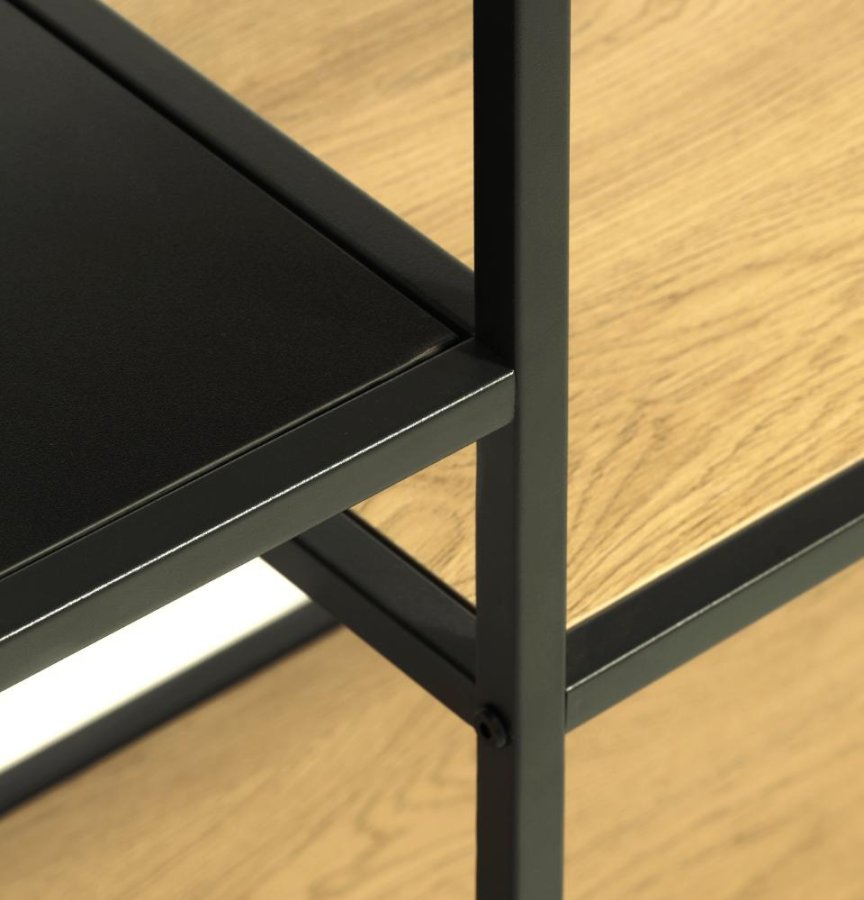 Altino Bücherregal, mit 5 Regalen – natürliches Wildmelamin und schwarzes Metall (H:146)