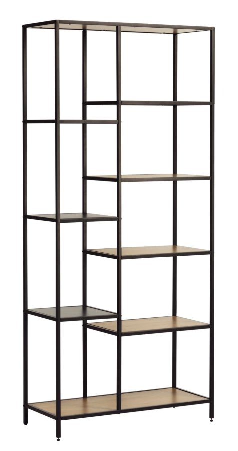 Altino Bücherregal, mit 5 Regalen – natürliches Wildmelamin und schwarzes Metall (H: 180)