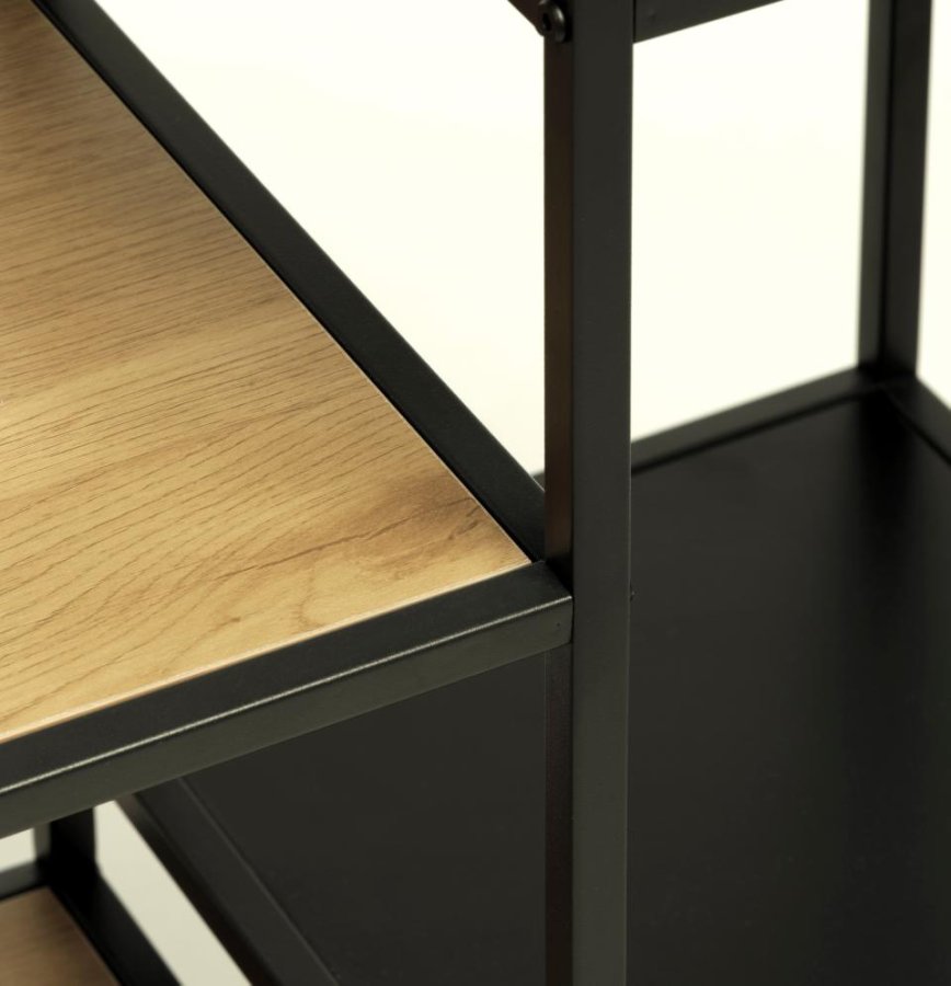 Altino Bücherregal, mit 5 Regalen – natürliches Wildmelamin und schwarzes Metall (H: 180)