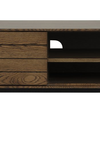 Modica TV-bord, m. 1 dr og 1 hylle - rkt eikefiner og svart metall (120x40)