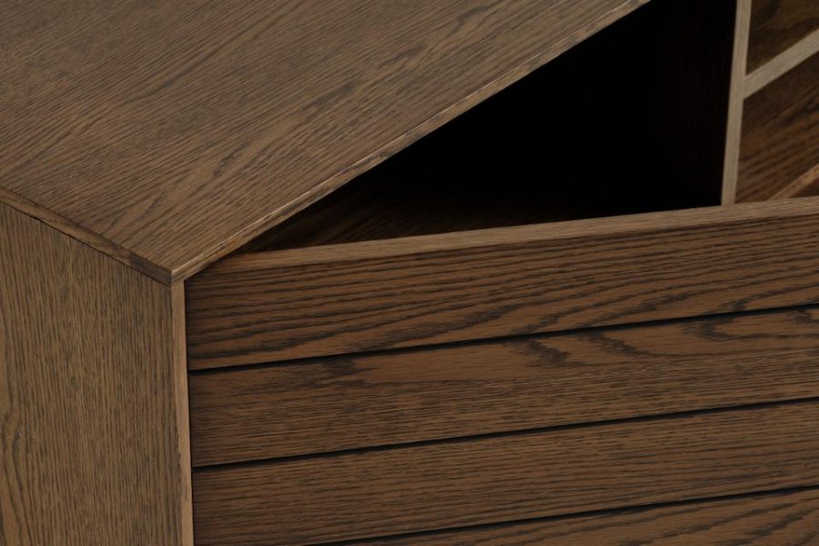 Modica TV-bord, m. 1 dr og 1 hylle - rkt eikefiner og svart metall (120x40)