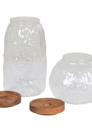 HOUSE NORDIC Oppbevaringsglass, glass/akasie, sett med 2 stk