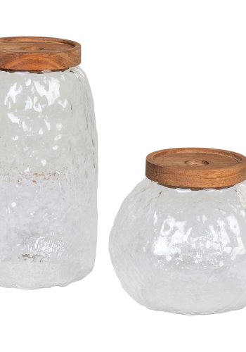 HOUSE NORDIC Oppbevaringsglass, glass/akasie, sett med 2 stk