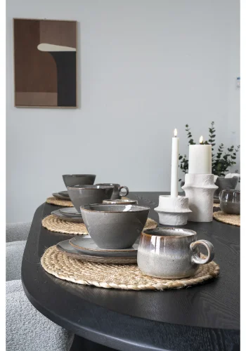 HOUSE NORDIC Lunsjtallerken, keramikk, gr/brun, 21 cm, sett med 4