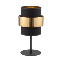 CALISTO sengebordslampe m. 3 skrme - sort stof og guld stl