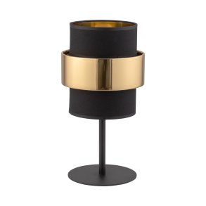 CALISTO sengebordslampe m. 3 skrme - sort stof og guld stl