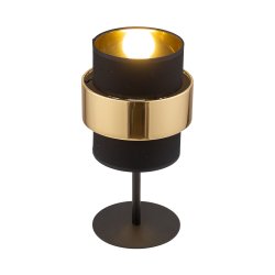 CALISTO sengebordslampe m. 3 skrme - sort stof og guld stl