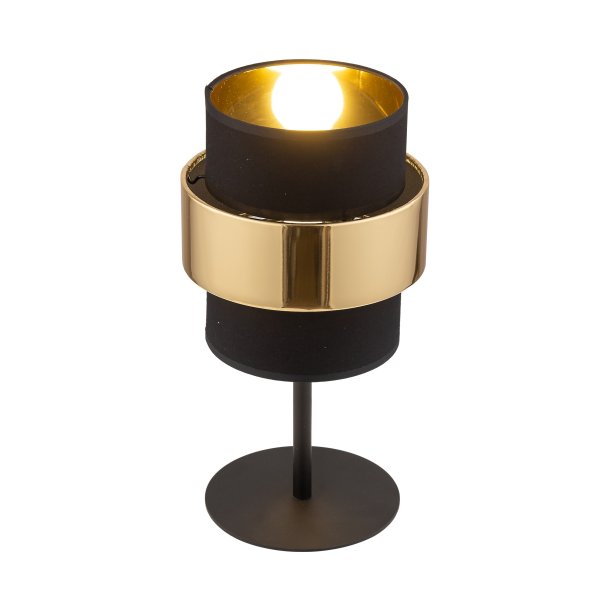 CALISTO sengebordslampe m. 3 skrme - sort stof og guld stl