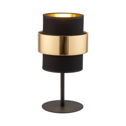 CALISTO sengebordslampe m. 3 skrme - sort stof og guld stl