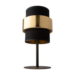 CALISTO sengebordslampe m. 3 skrme - sort stof og guld stl