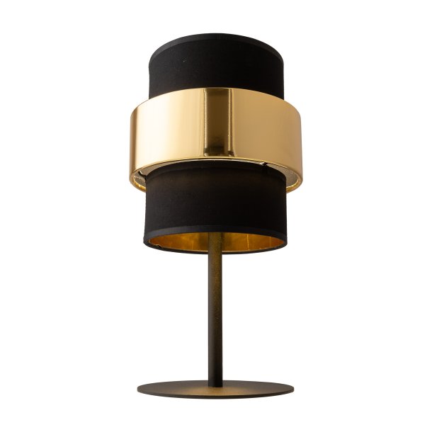 CALISTO sengebordslampe m. 3 skrme - sort stof og guld stl