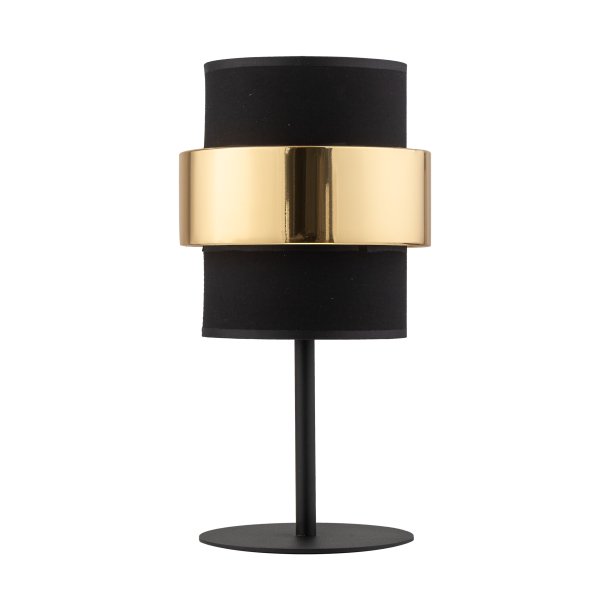 CALISTO sengebordslampe m. 3 skrme - sort stof og guld stl