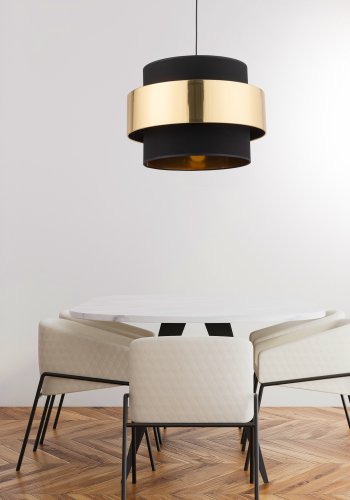 TK Calisto loftlampe, m. 3 skrme - sort stof og guld stl