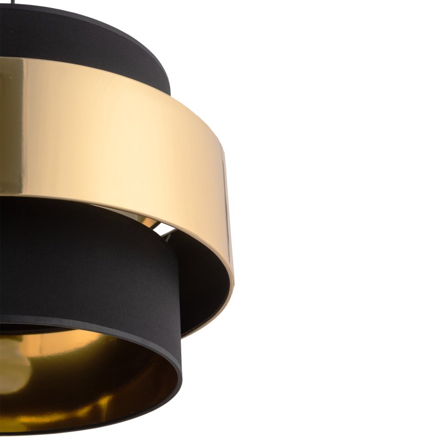 TK Calisto loftlampe, m. 3 skrme - sort stof og guld stl