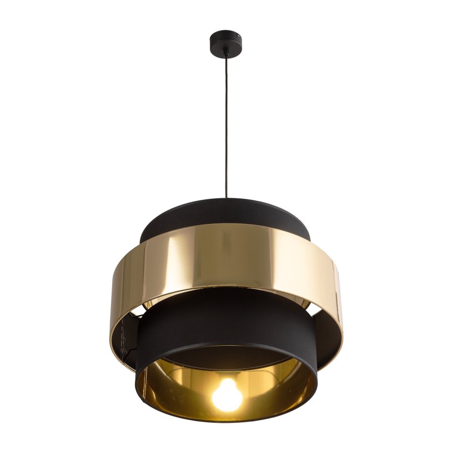 TK Calisto loftlampe, m. 3 skrme - sort stof og guld stl
