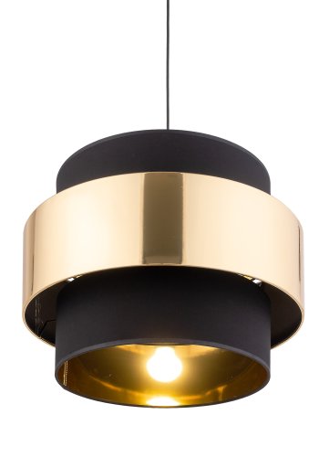 TK Calisto loftlampe, m. 3 skrme - sort stof og guld stl
