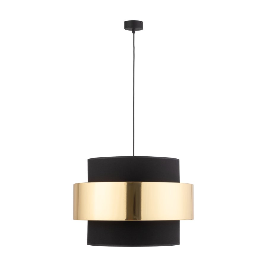 TK Calisto loftlampe, m. 3 skrme - sort stof og guld stl