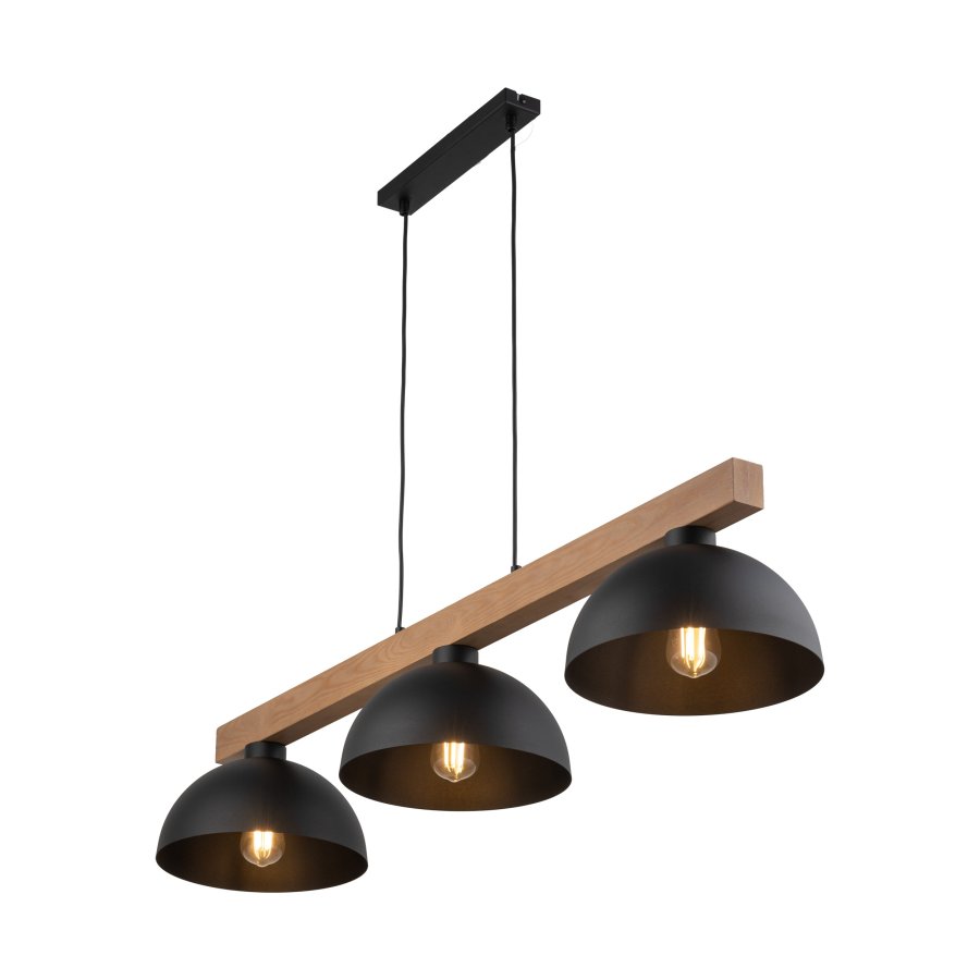 TK Oslo taklampe, m. 3 skjermer - svart metall og tre
