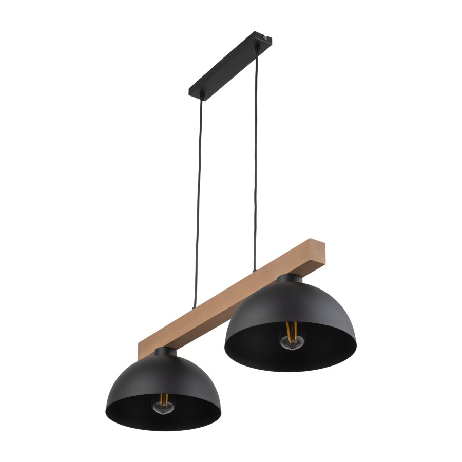 TK Oslo taklampe, m. 2 skjermer - svart metall og tre