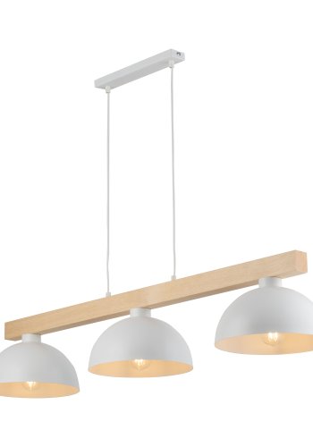 TK Oslo taklampe, m. 3 skjermer - hvitt metall og tre