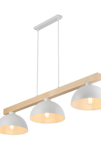 TK Oslo taklampe, m. 3 skjermer - hvitt metall og tre