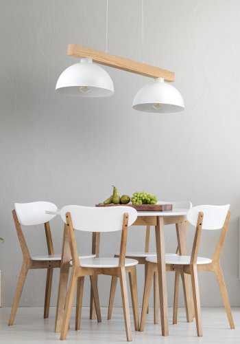 TK Oslo taklampe, m. 2 skjermer - hvitt metall og tre