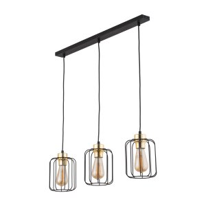 TK Galaxy loftlampe, m. 3 skrme - kobber og sort metal