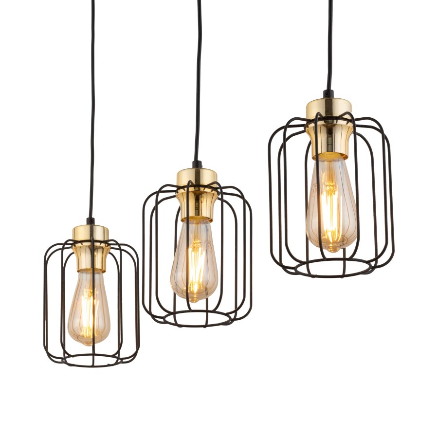 TK Galaxy loftlampe, m. 3 skjermer - kobber og svart metall