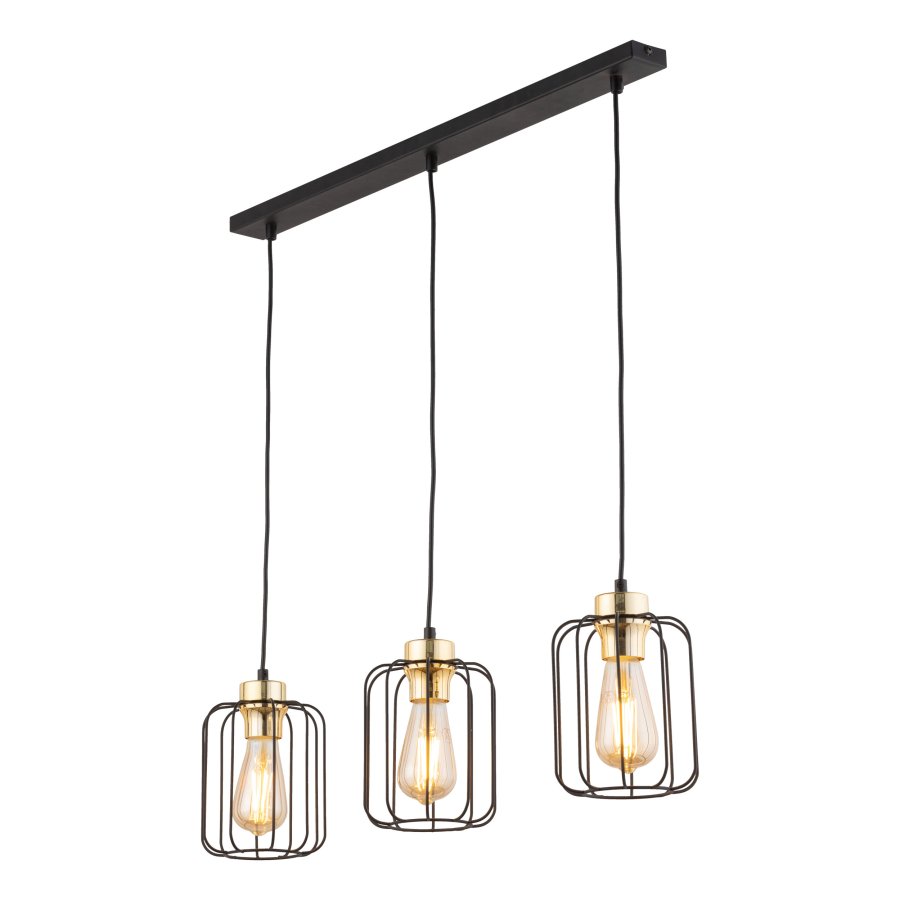 TK Galaxy loftlampe, m. 3 skjermer - kobber og svart metall