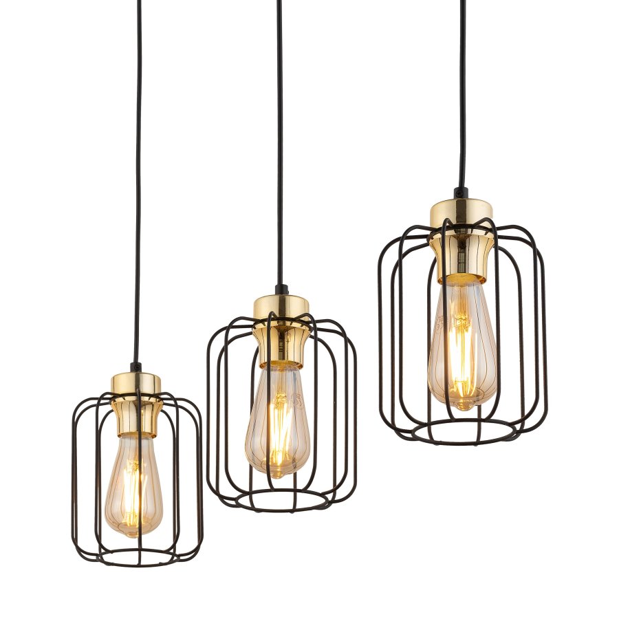 TK Galaxy loftlampe, m. 3 skjermer - kobber og svart metall