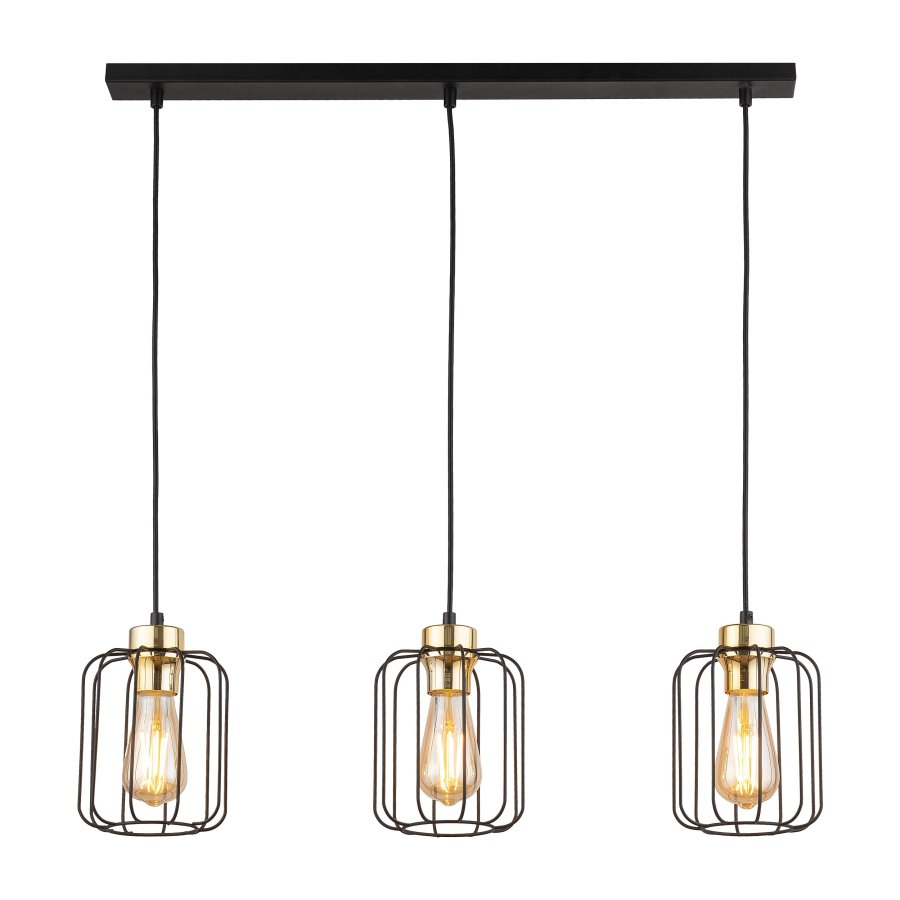 TK Galaxy loftlampe, m. 3 skjermer - kobber og svart metall