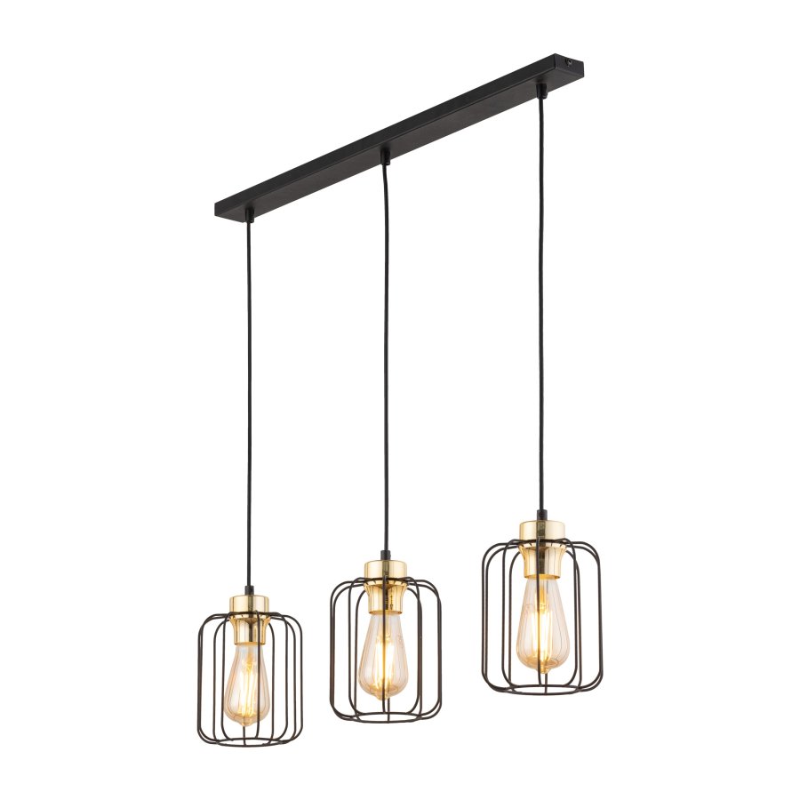 TK Galaxy loftlampe, m. 3 skjermer - kobber og svart metall