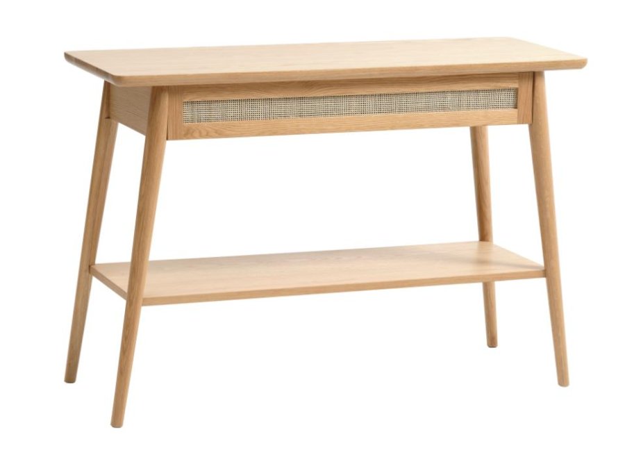 Barrali konsollbord, m. 1 hylle og 1 skuff - naturlig rotting, eikefiner og eik (110x40)