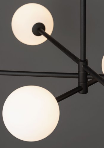 TK Sarius Deckenleuchte, High, mit 6 Schirmen - weißes Glas und schwarzes Metall