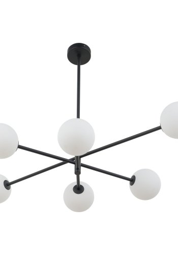 TK Sarius Deckenleuchte, High, mit 6 Schirmen - weißes Glas und schwarzes Metall