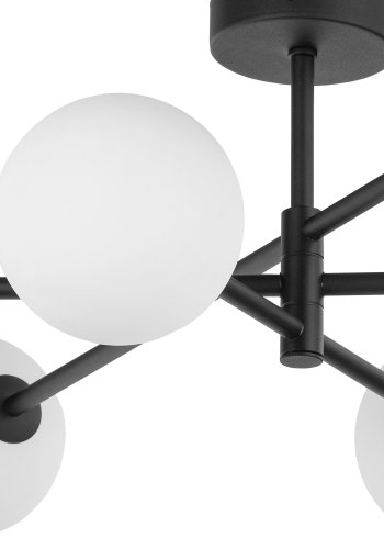 TK Sarius loftlampe, m. 6 skjermer - hvitt glass og sort metall